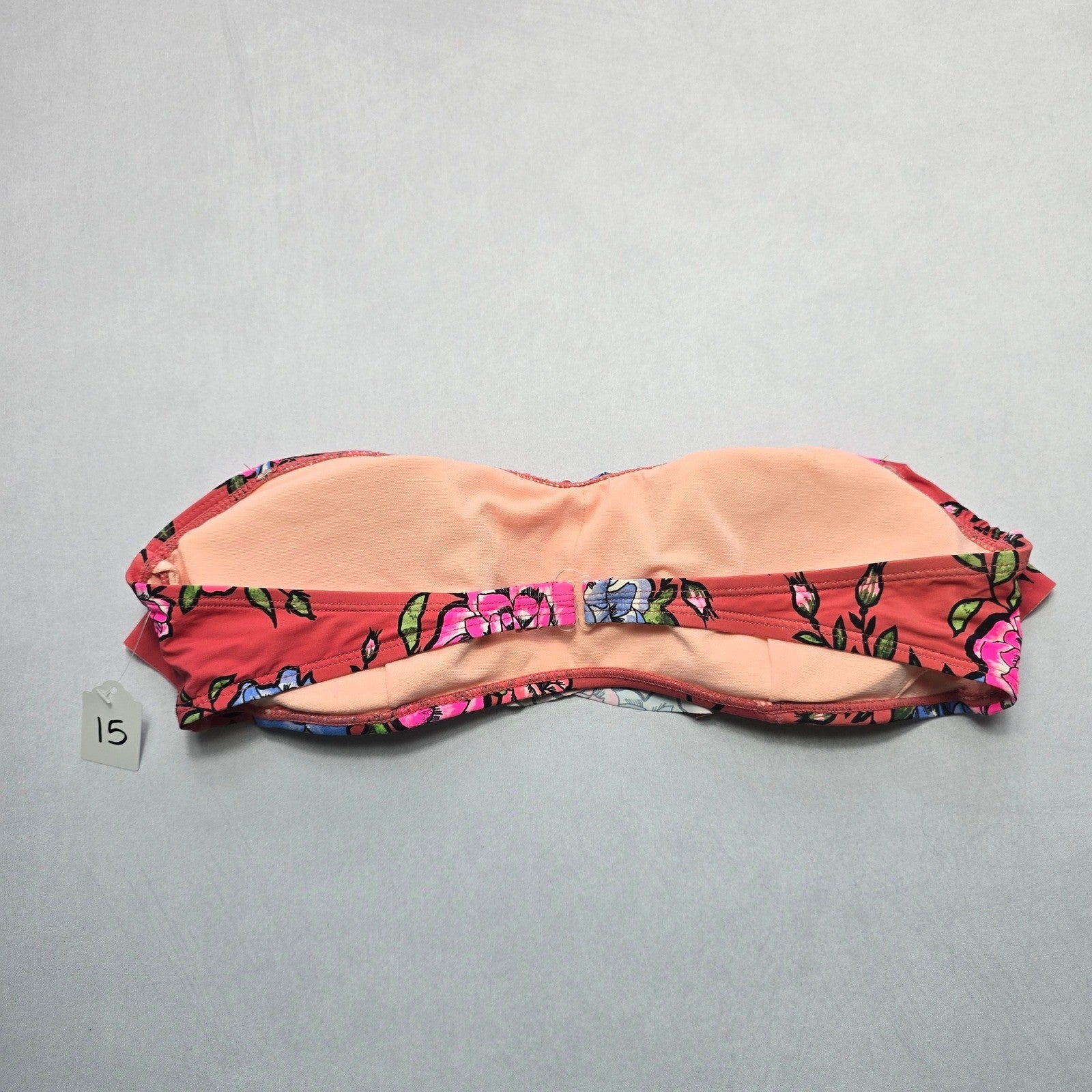 No Boundaries Pink Floral Ruffle Bandeau Swim Sports Bra Bikini Top L Large