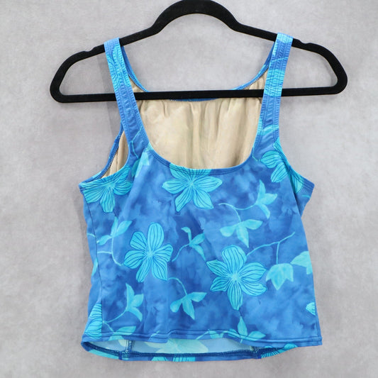 Blue Floral Swim Beach Boho Sports Bra Crop Summer Tank Tankini Top S Small