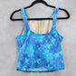 Blue Floral Swim Beach Boho Sports Bra Crop Summer Tank Tankini Top S Small