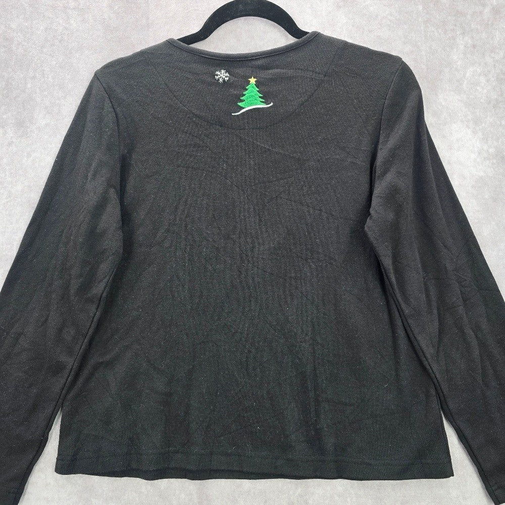 Breckenridge Black Christmas Embroidered Snowman Y2K Holiday Vintage Top Medium