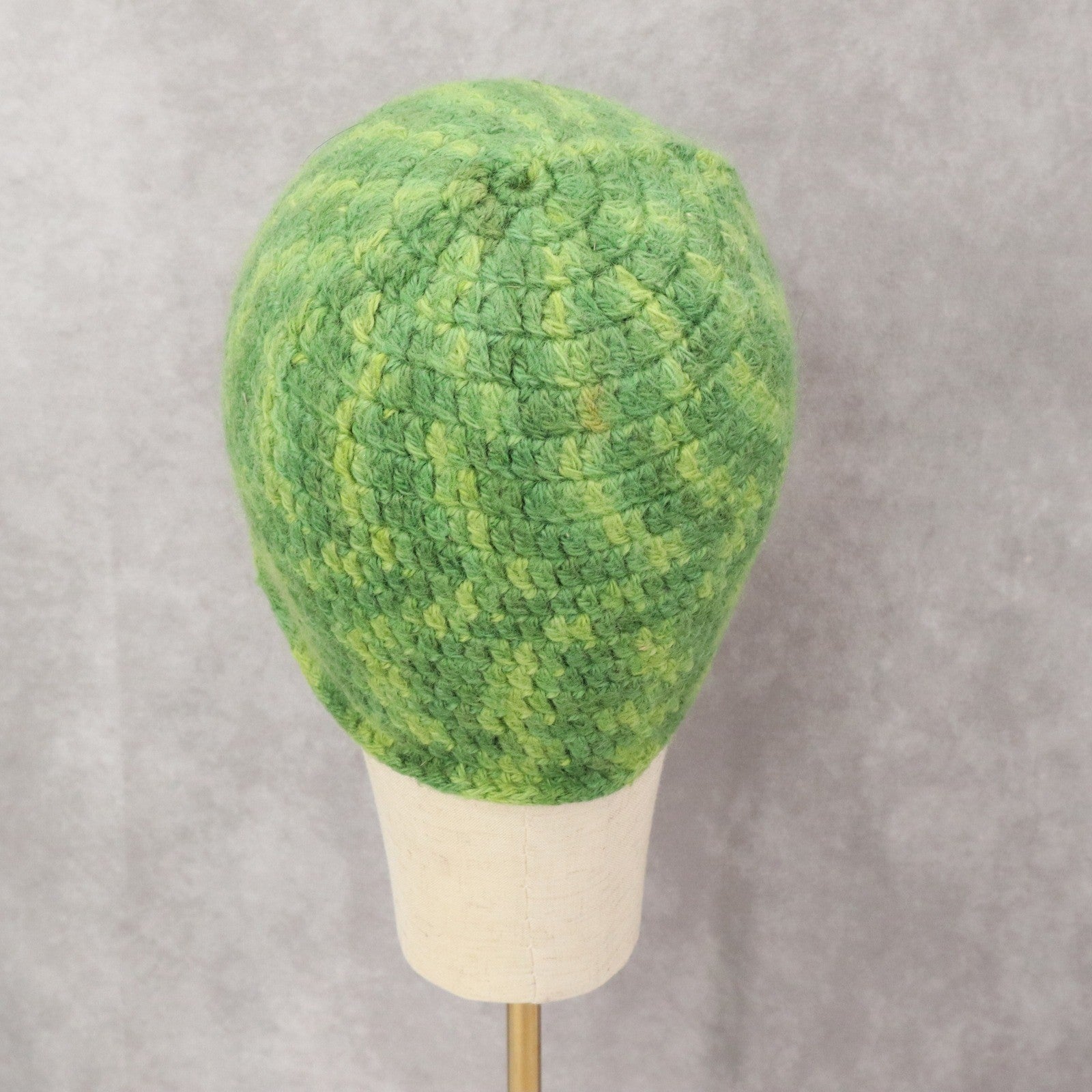 Green Crochet Cable Knit Y2K Vintage Skater Cozy Cottage Beanie Cap Hat OS