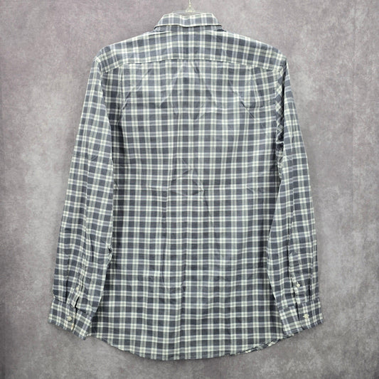 Gap Slim Fit Gray Plaid Long Sleeve Casual Work Mens Button Down Dress Shirt XL