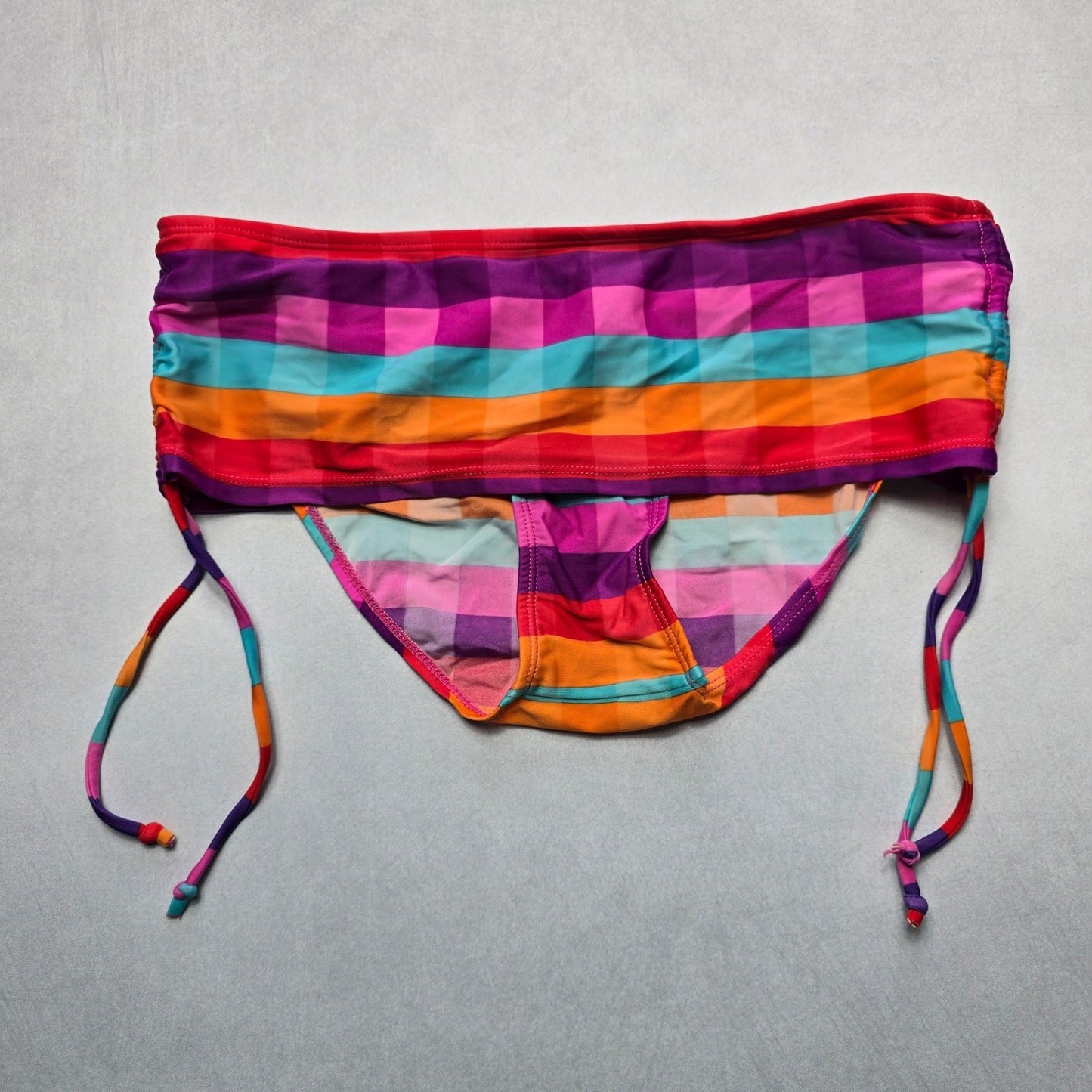 Hydraulic Pink Orange Checker Tie Swim Beach Cheeky Bikini Bottom Extra Large XL