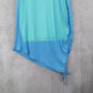 Blue Neon Bodycon Dress Spaghetti Strap Asymmetrical Hem Mesh Ruched Side Small