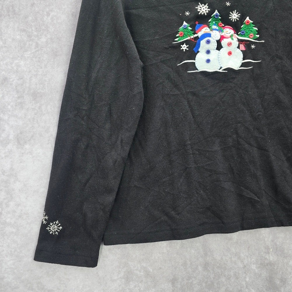 Breckenridge Black Christmas Embroidered Snowman Y2K Holiday Vintage Top Medium