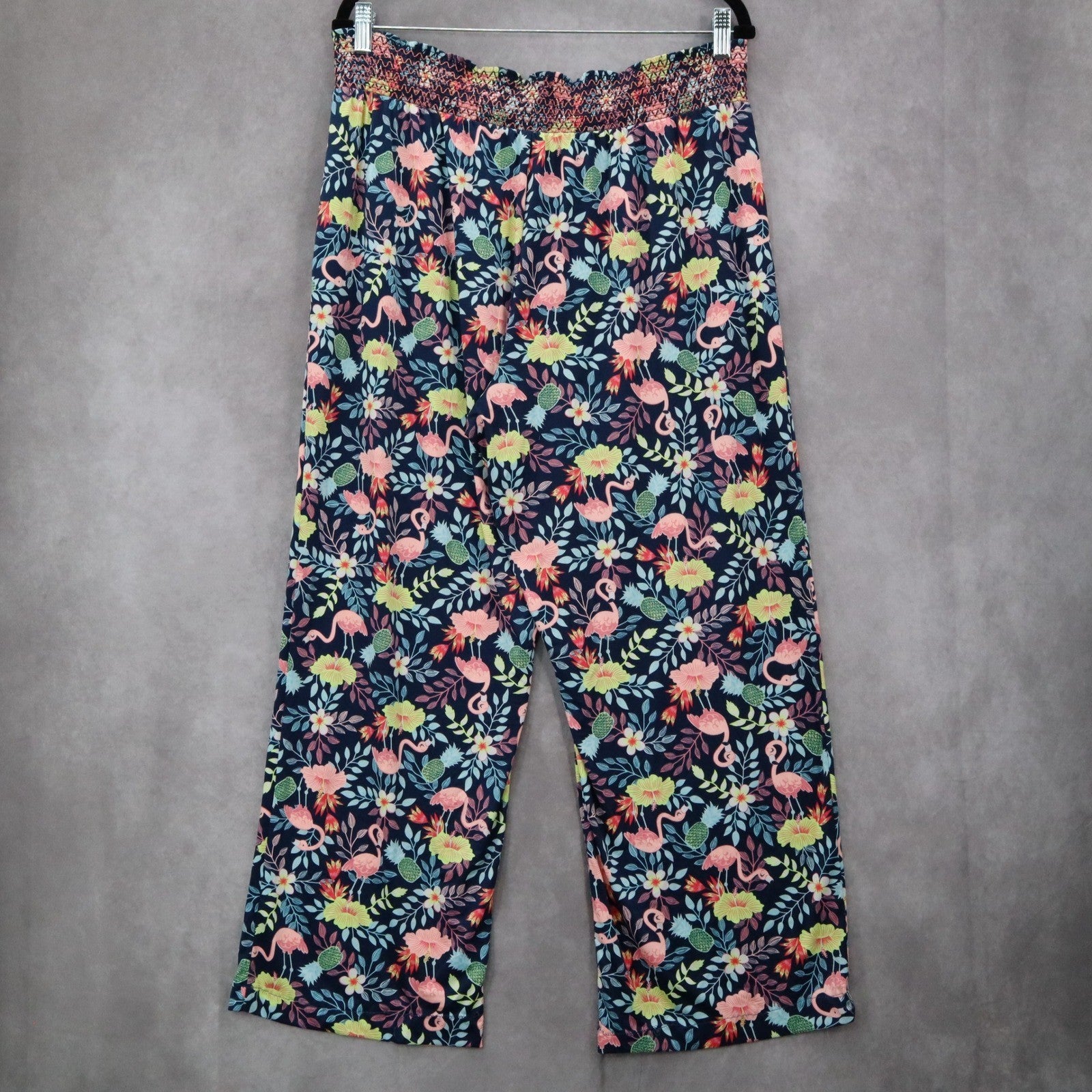 Secret Treasures Blue Floral Wide Leg Boho Pull On Trousers Pant XL Extra Large