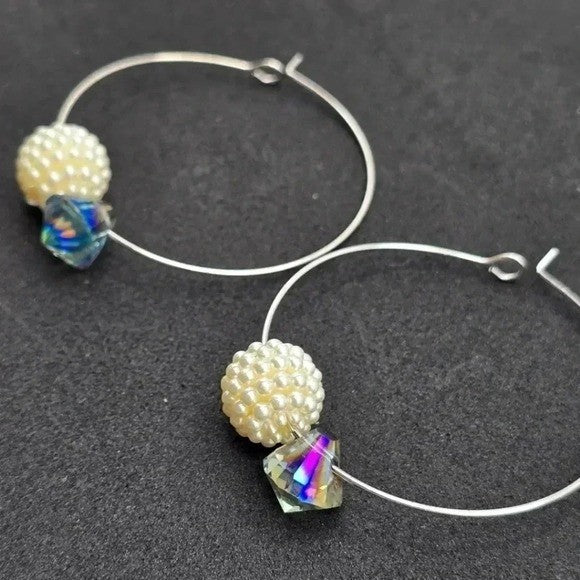 Silver Bead Pearl Hoop Dangle Boho Retro Spring Earrings Fashion Jewelry E28