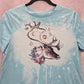 Blue Reindeer Moose Christmas Holoday Festive Print Tshirt Top Small