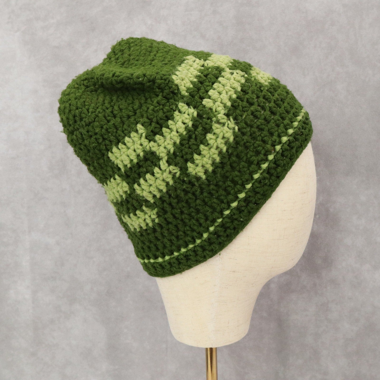 Green Cable Knit Y2K Vintage Hippy Cottage Boho Skater Bucket Beanie Cap Hat