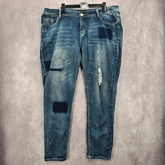 Almost Famous Blue Patch Stretch Skinny Tapered Denim Jeans 18