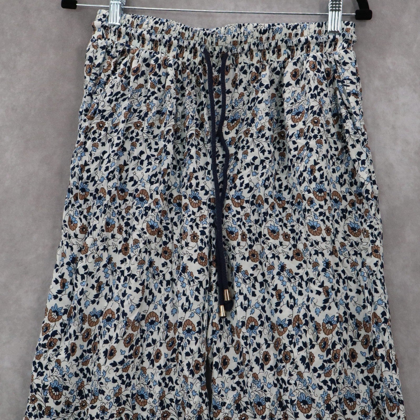 Indero Blue Floral Wide Leg Boho Pull On Straight Leg Trousers Pant L/XL