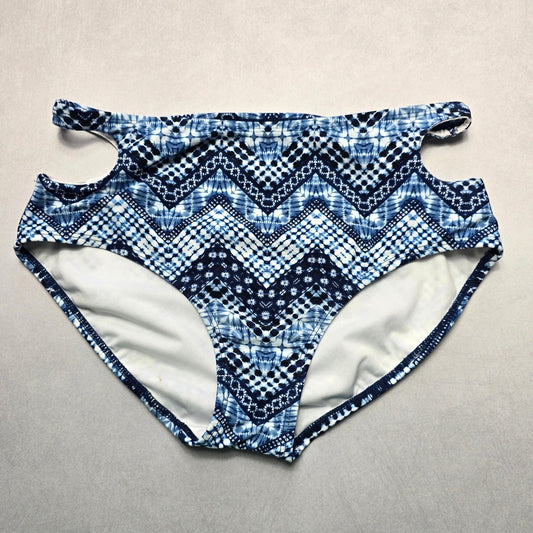 No Boundaries Blue Geometric Cutout Swim Beach Cheeky Bikini Bottom Large