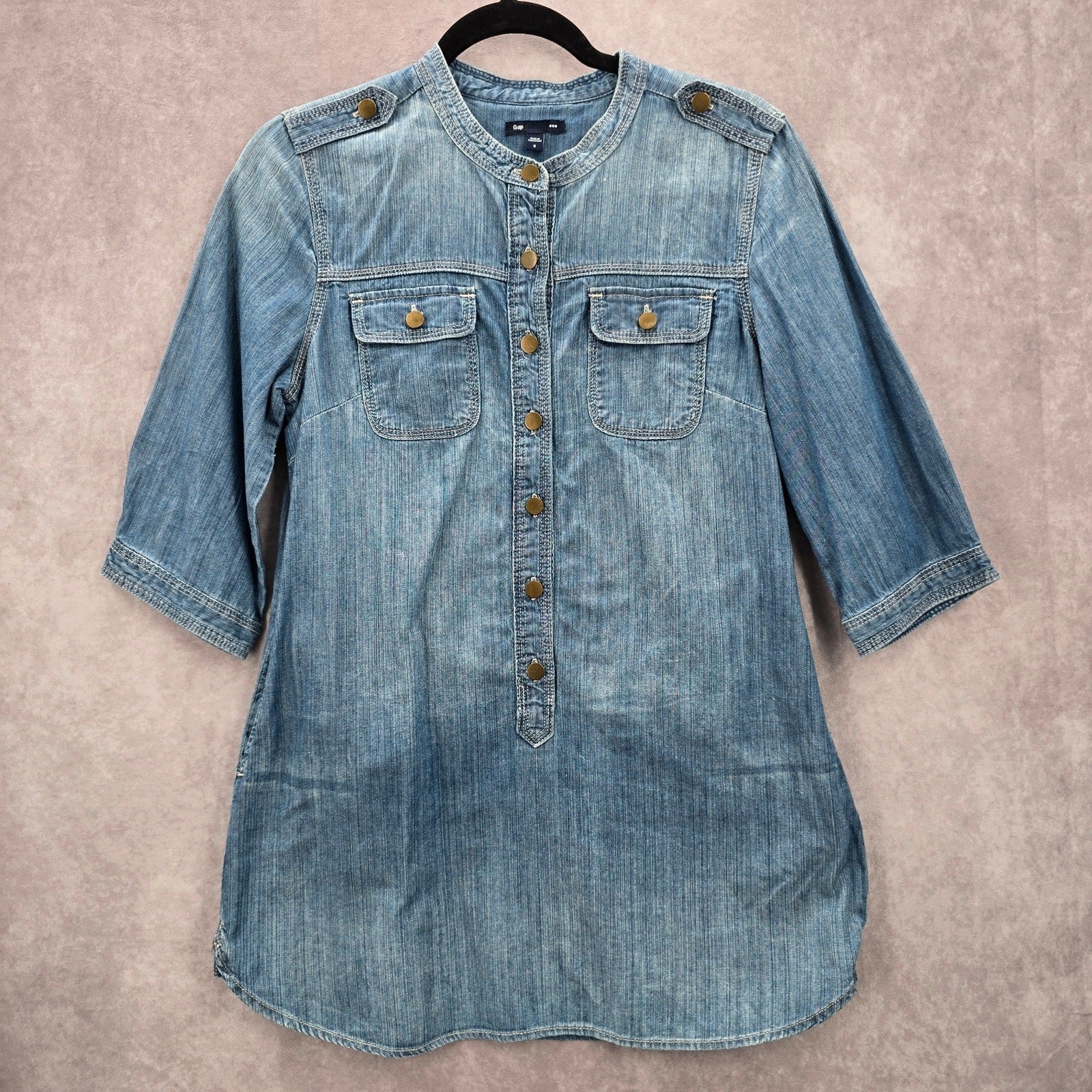 Gap Blue Demin Jeans Cotton Western Shirt Short Sleeve Top Small