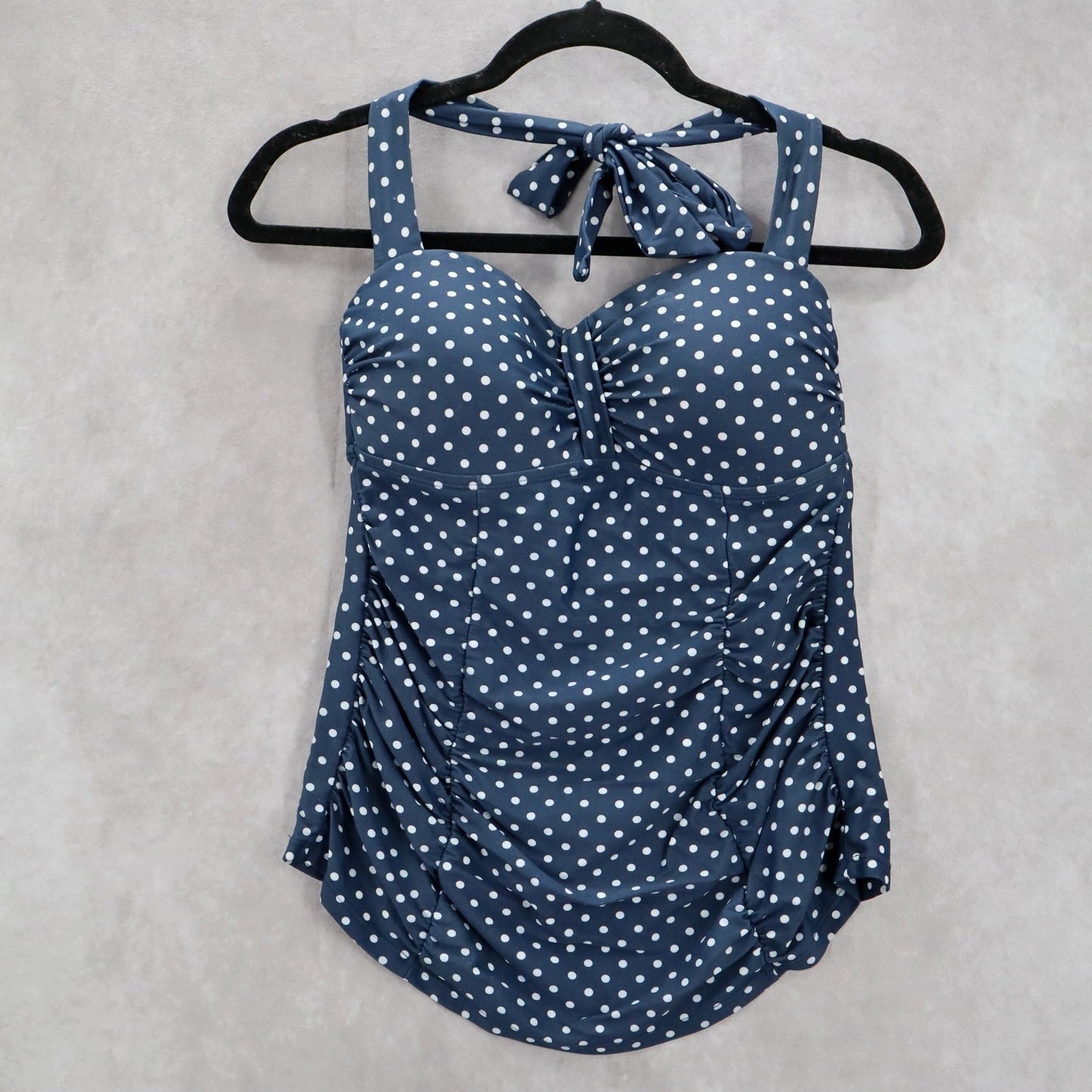Merona Navy Blue Polka Dot Padded Halter Tie Swim Beach Tankini Top S Small