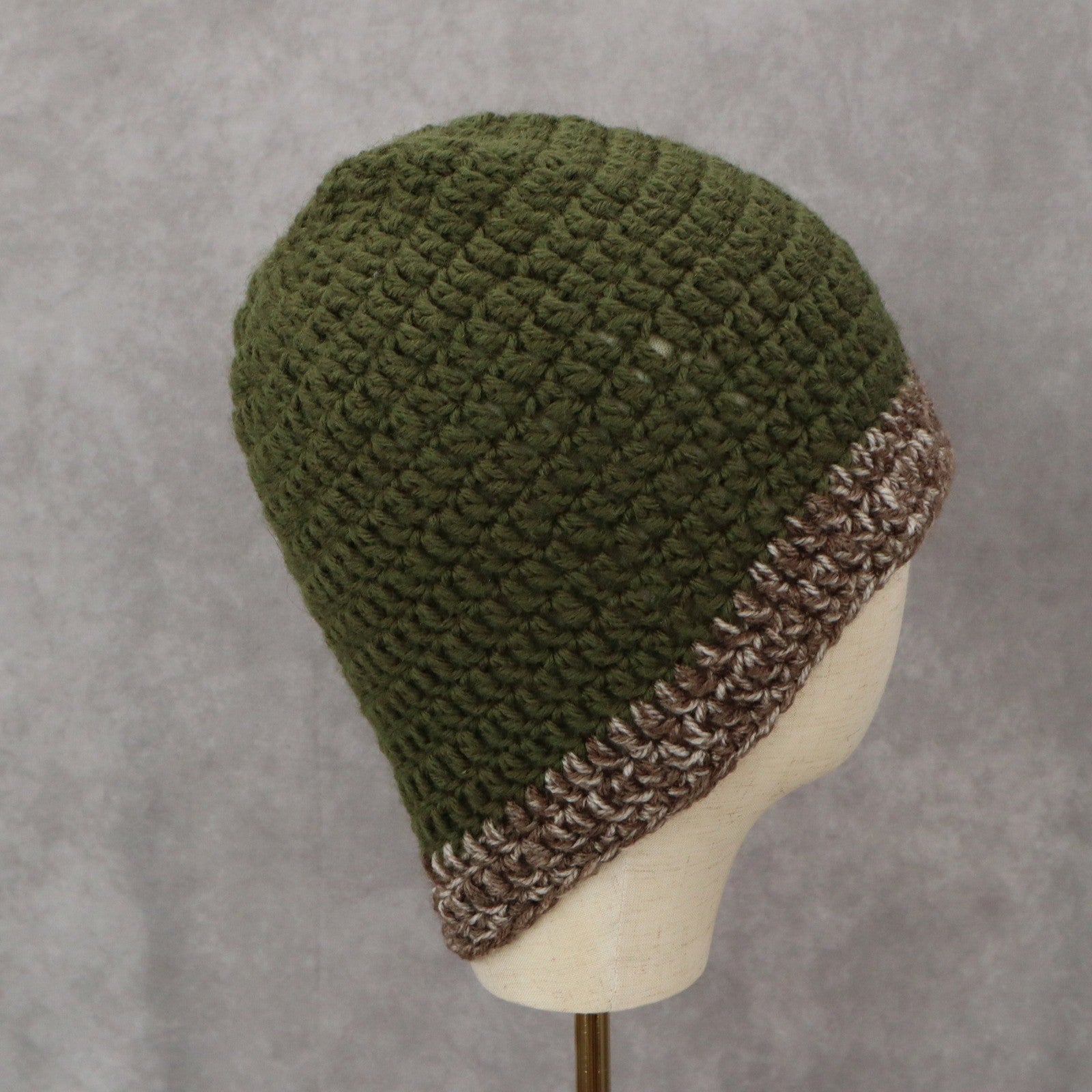 Green Crochet Gray Y2K Cable Knit Skater Cottage Cozy Beanie Cap Hat OS