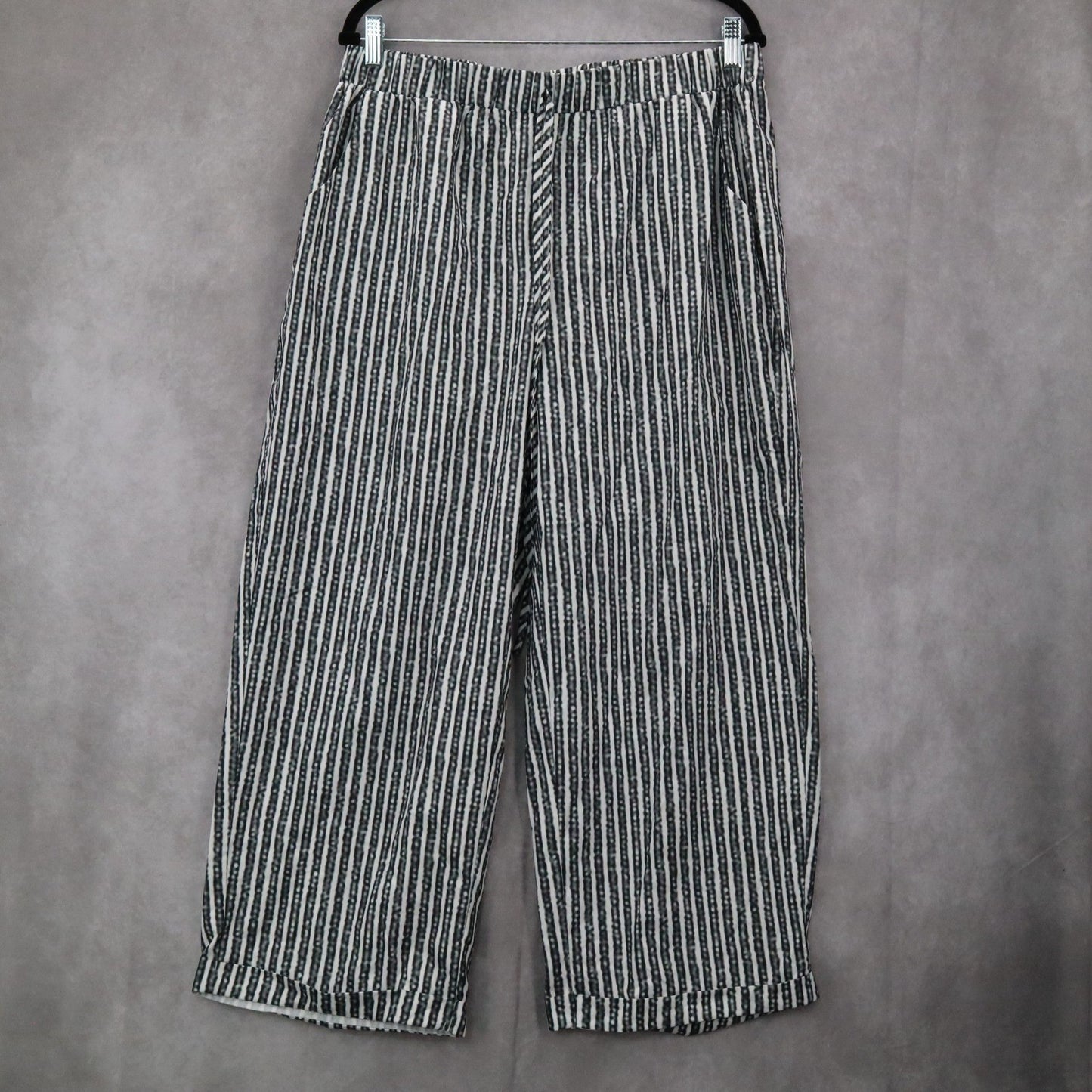 Gray Stripes Wide Leg Boho Preppy Straight Business Casual Trousers Pant Plus 1X
