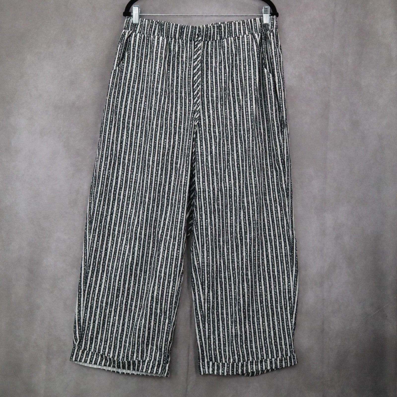 Gray Stripes Wide Leg Boho Preppy Straight Business Casual Trousers Pant Plus 1X