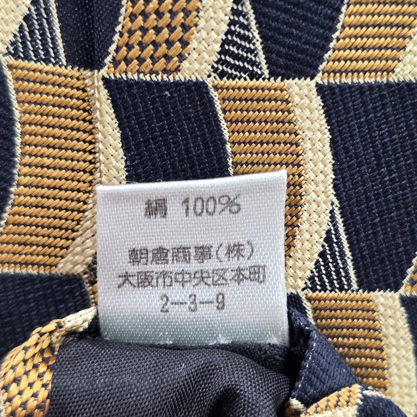 Jun Ashida Gold Blue Geometric Executive Floral Wave 100% Silk Neck Tie
