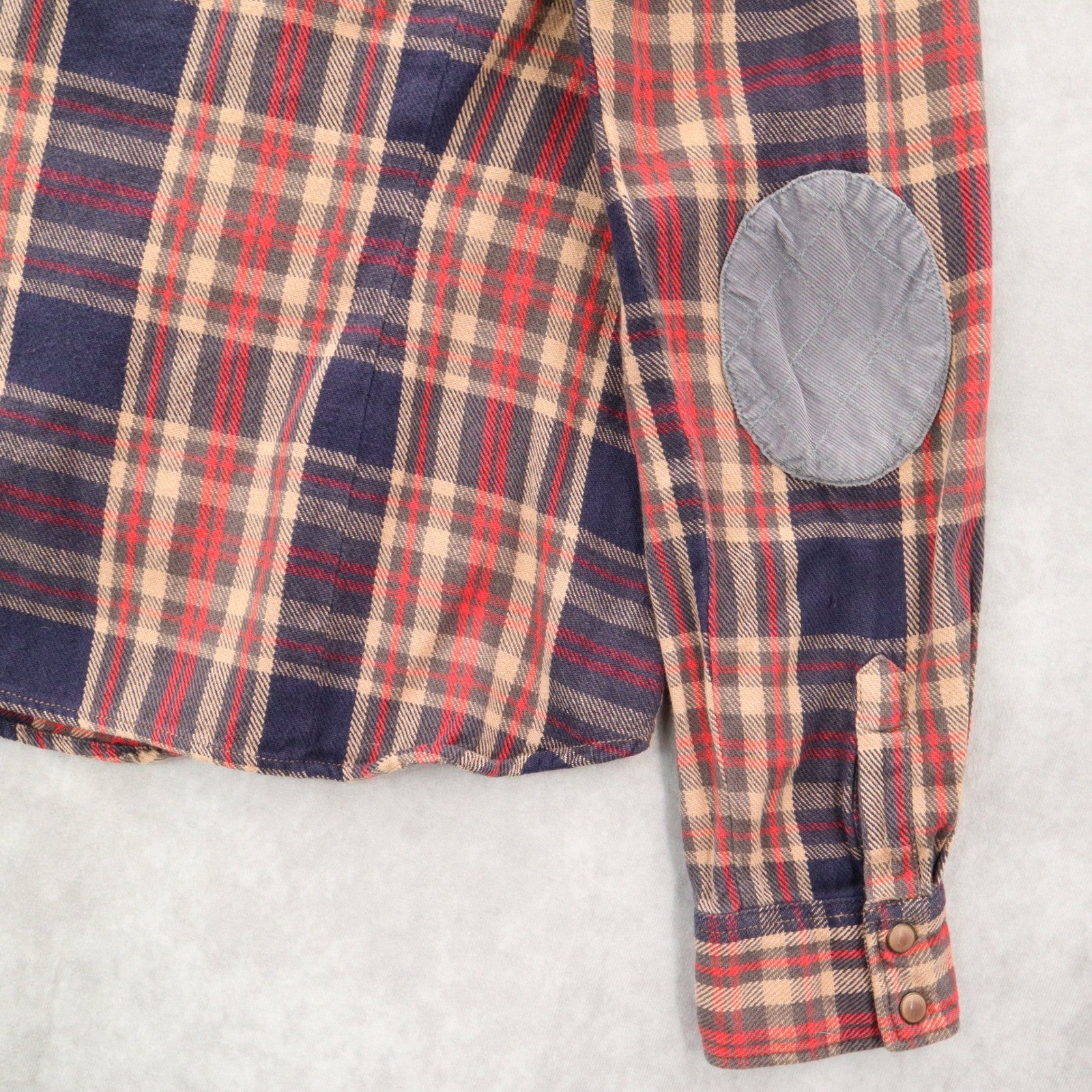I Love H81 Blue Flannel Plaid Button Up Cotton Patch Western Patch Cowgirl Large