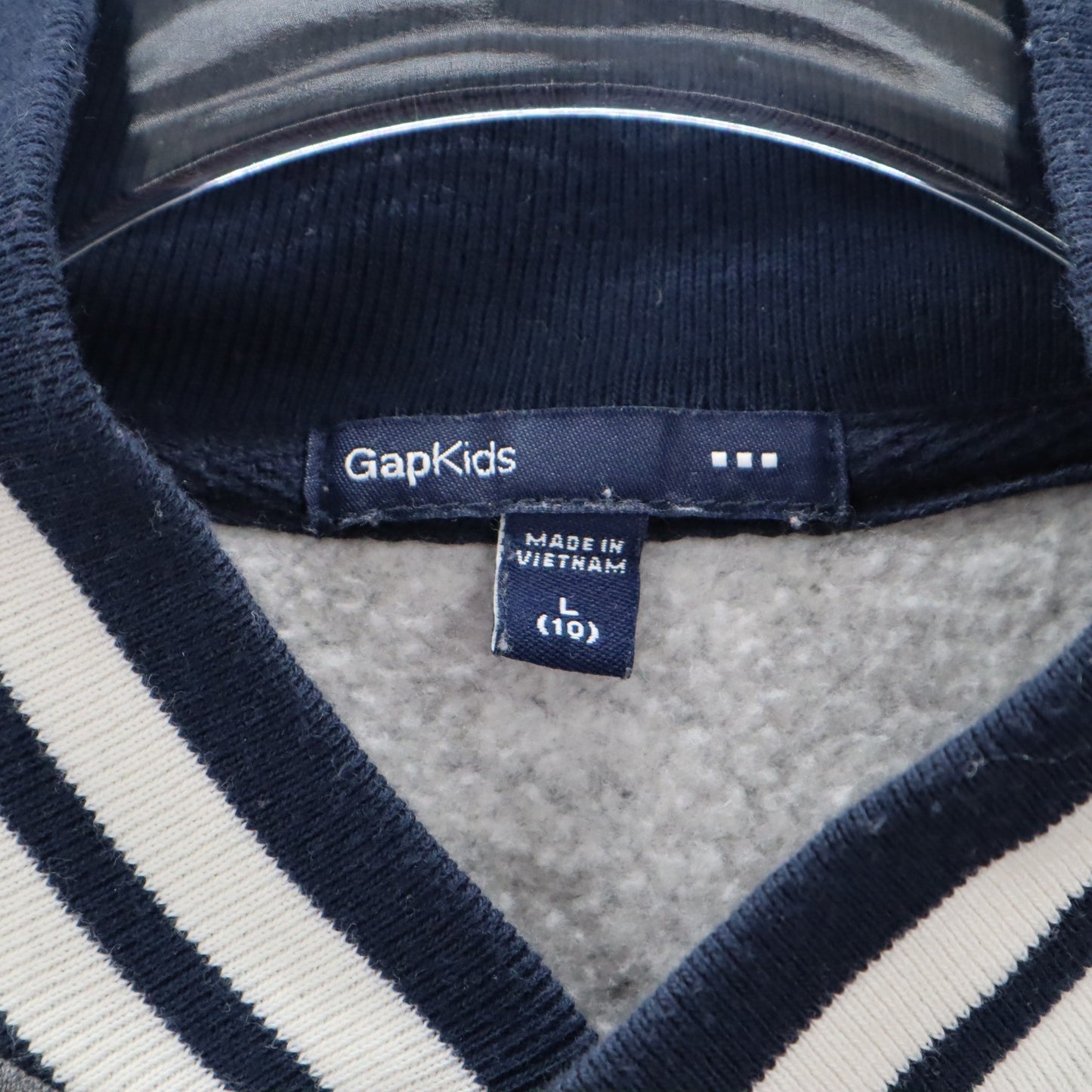 Gap Kids Gray Blue Button Bomber Varsity Pirate Patch Stripe Coat Jacket L Large