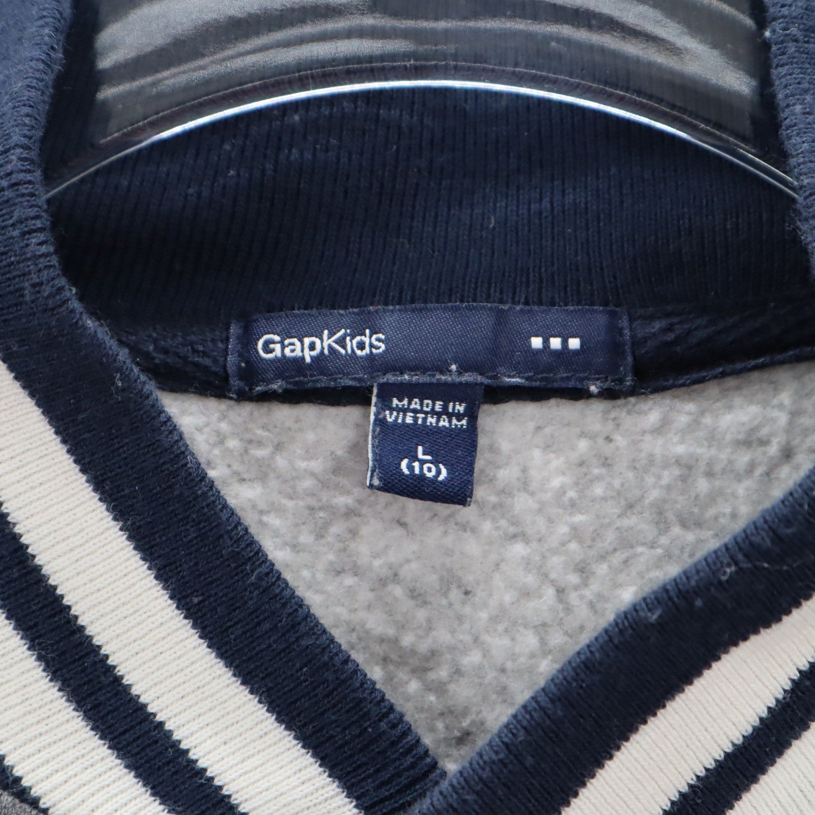 Gap Kids Gray Blue Button Bomber Varsity Pirate Patch Stripe Coat Jacket L Large