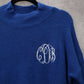 Time and Tru Blue Embroidered Initials Pullover Funnel Mock Neck Sweater Small
