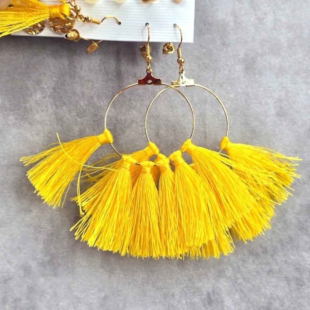 Gold Yellow Tassel Drop Dangle Stud Set Hook Fashion Jewelry Earrings JB2-55