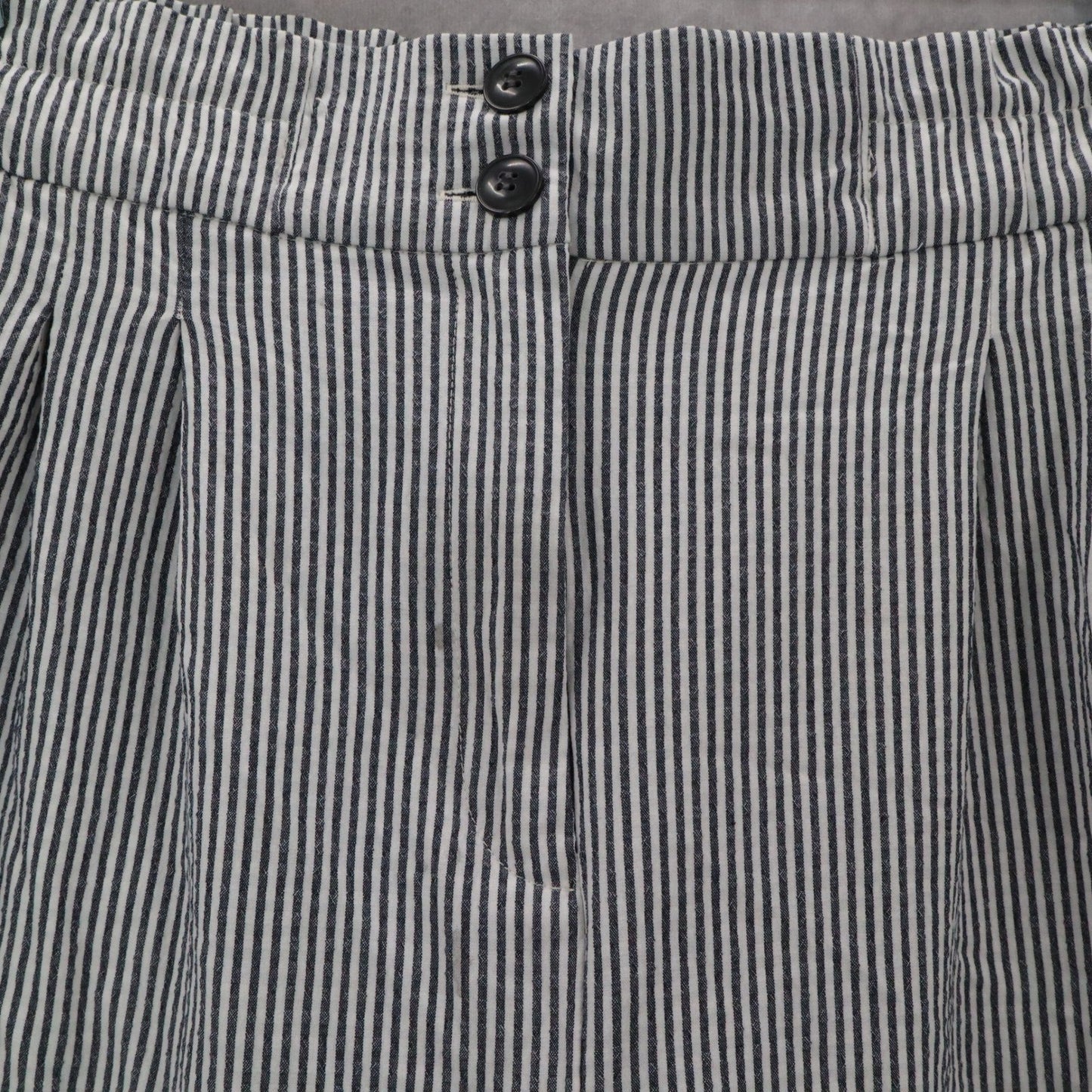 H&M Blue Stripe Wide Leg Boho Pull On Pleated Straight Preppy Trousers Pant 8