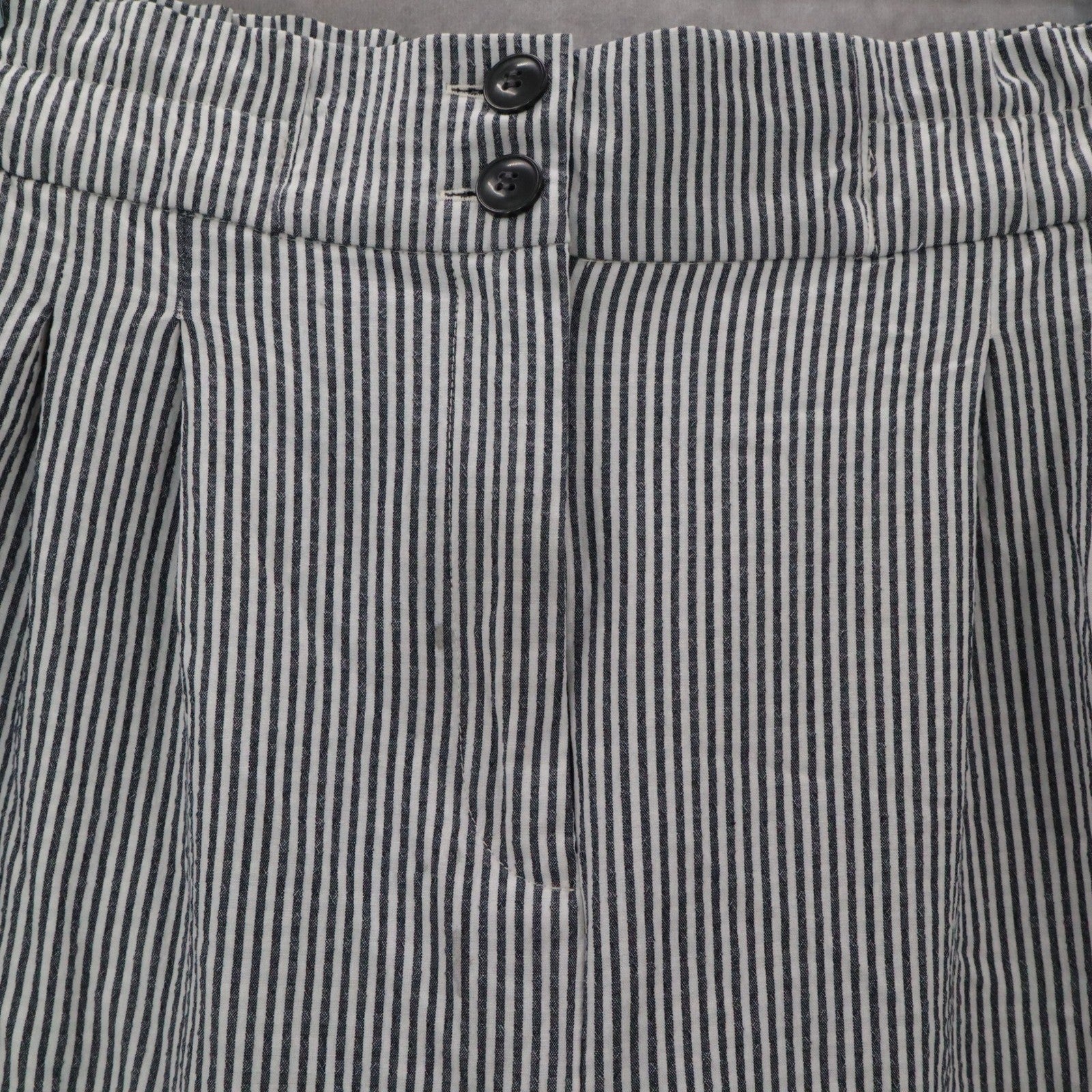 H&M Blue Stripe Wide Leg Boho Pull On Pleated Straight Preppy Trousers Pant 8