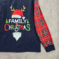 Blue Christmas Family Santa Reindeer Holiday Festive Print Plaid Top Medium
