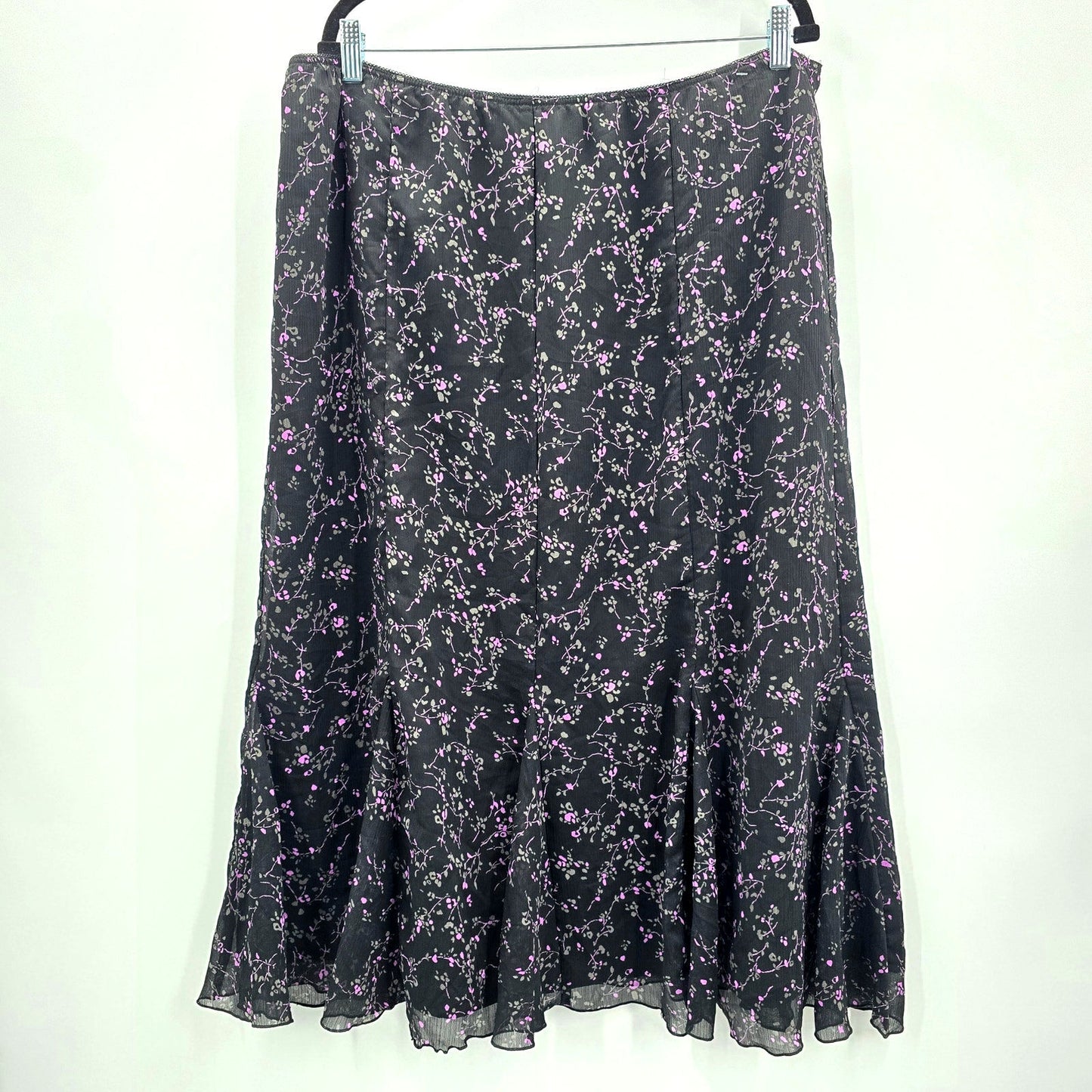 Cato Black Floral Midi Flare Y2K Cottagecore Flirty Skirt Bottom Plus 18/20W