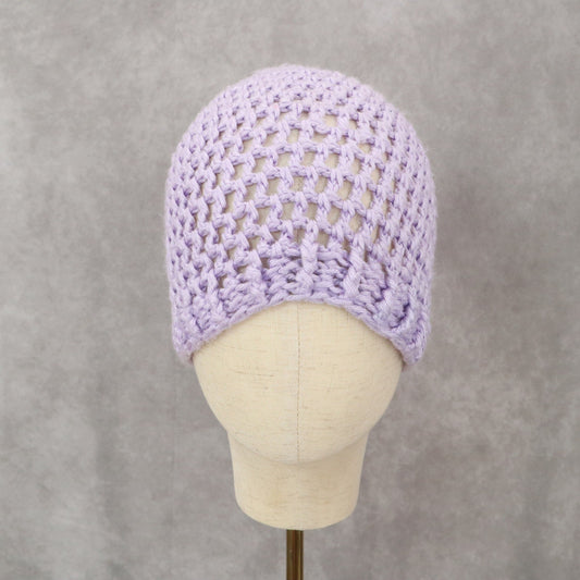 Purple Crochet Cable Knit Y2K Cottagecore Vintage Beanie Cap Hat OS