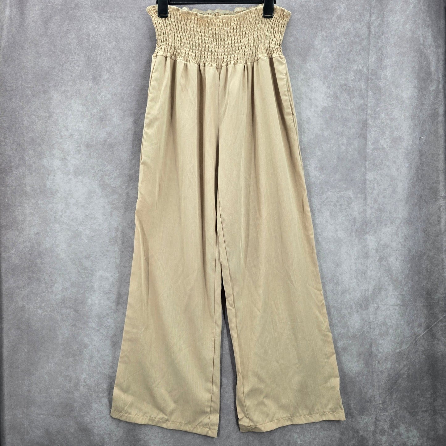 Cream Tan Smock High Rise Wide Leg Pocket Flowy Boho Dress Pants Plus 2XL