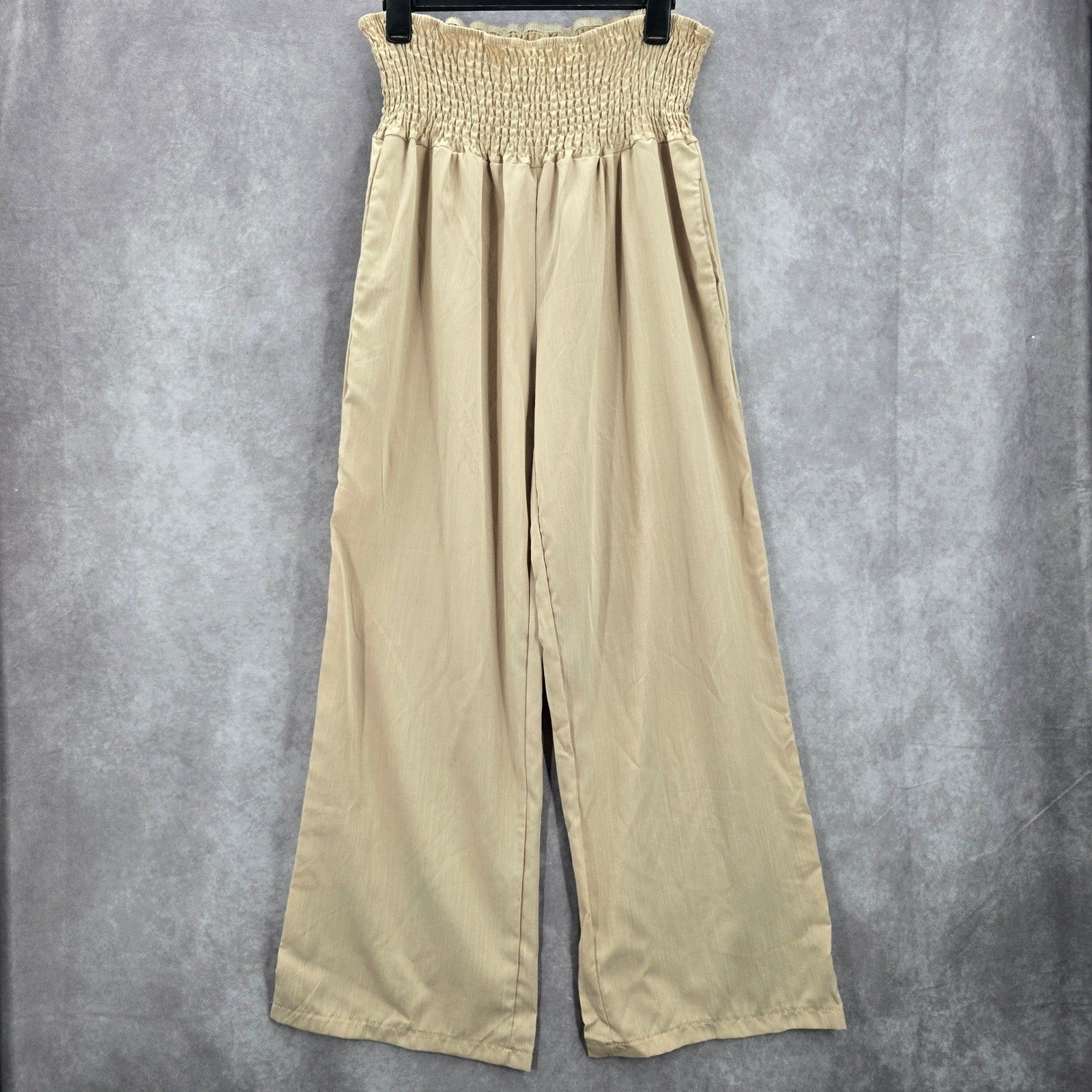 Cream Tan Smock High Rise Wide Leg Pocket Flowy Boho Dress Pants Plus 2XL