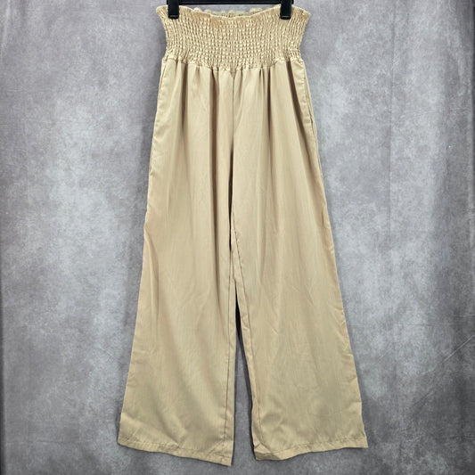 Cream Tan Smock High Rise Wide Leg Pocket Flowy Boho Dress Pants Plus 2XL