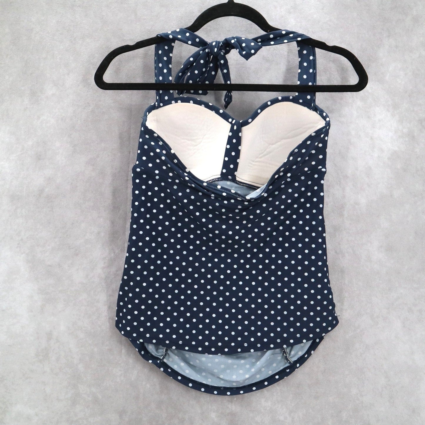 Merona Navy Blue Polka Dot Padded Halter Tie Swim Beach Tankini Top S Small