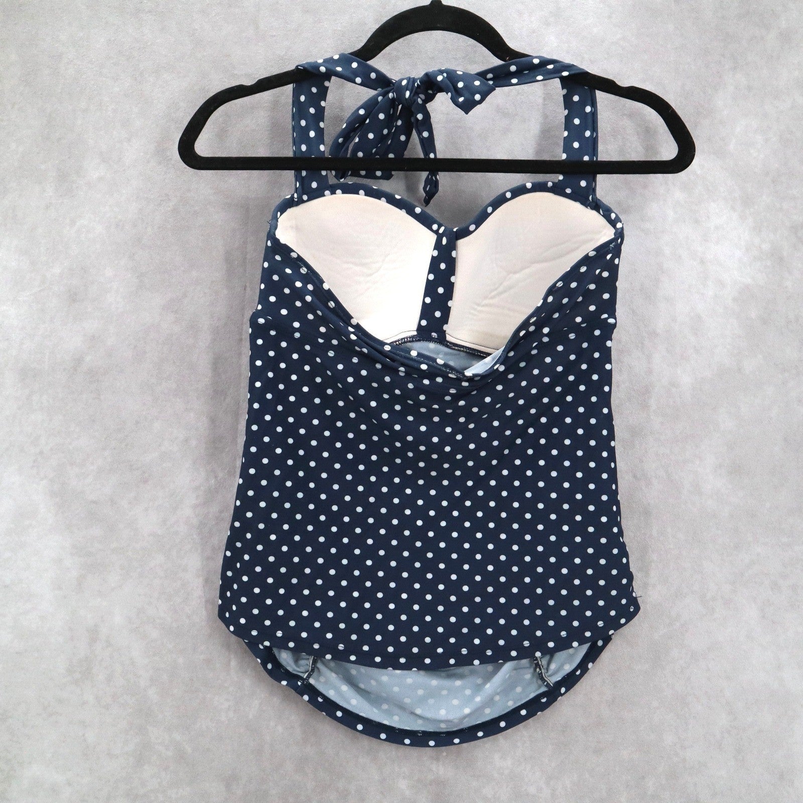 Merona Navy Blue Polka Dot Padded Halter Tie Swim Beach Tankini Top S Small