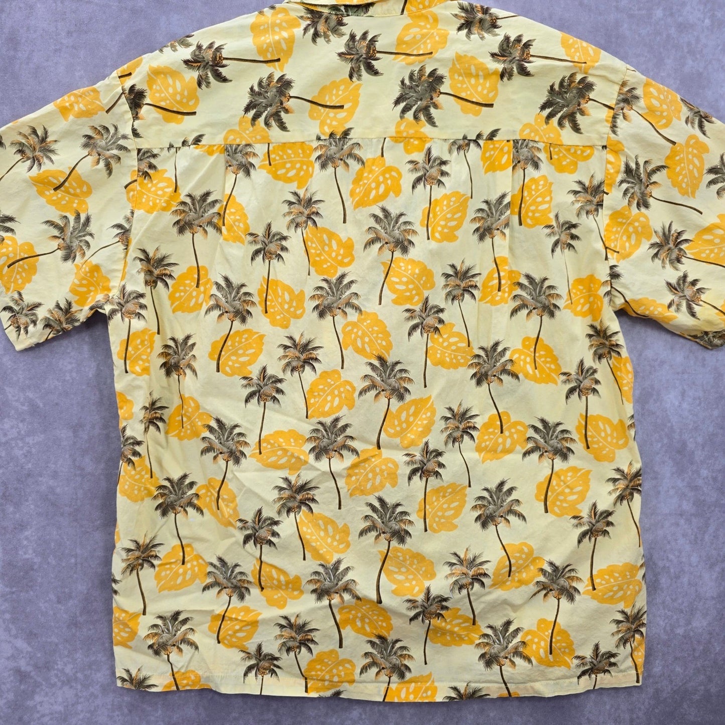 Blue Wave Yellow Palm Tropical Surf Island Vintage Cotton Relax Hawaiian Shirt M