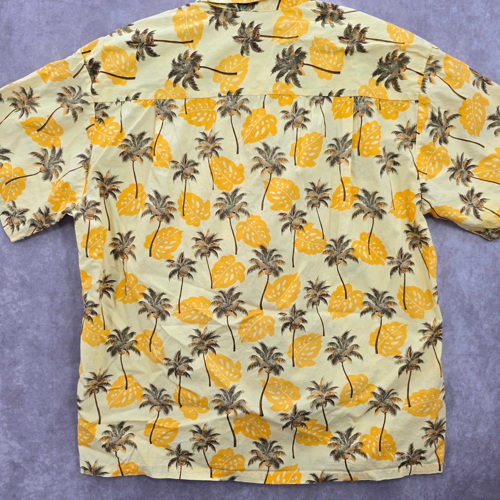 Blue Wave Yellow Palm Tropical Surf Island Vintage Cotton Relax Hawaiian Shirt M