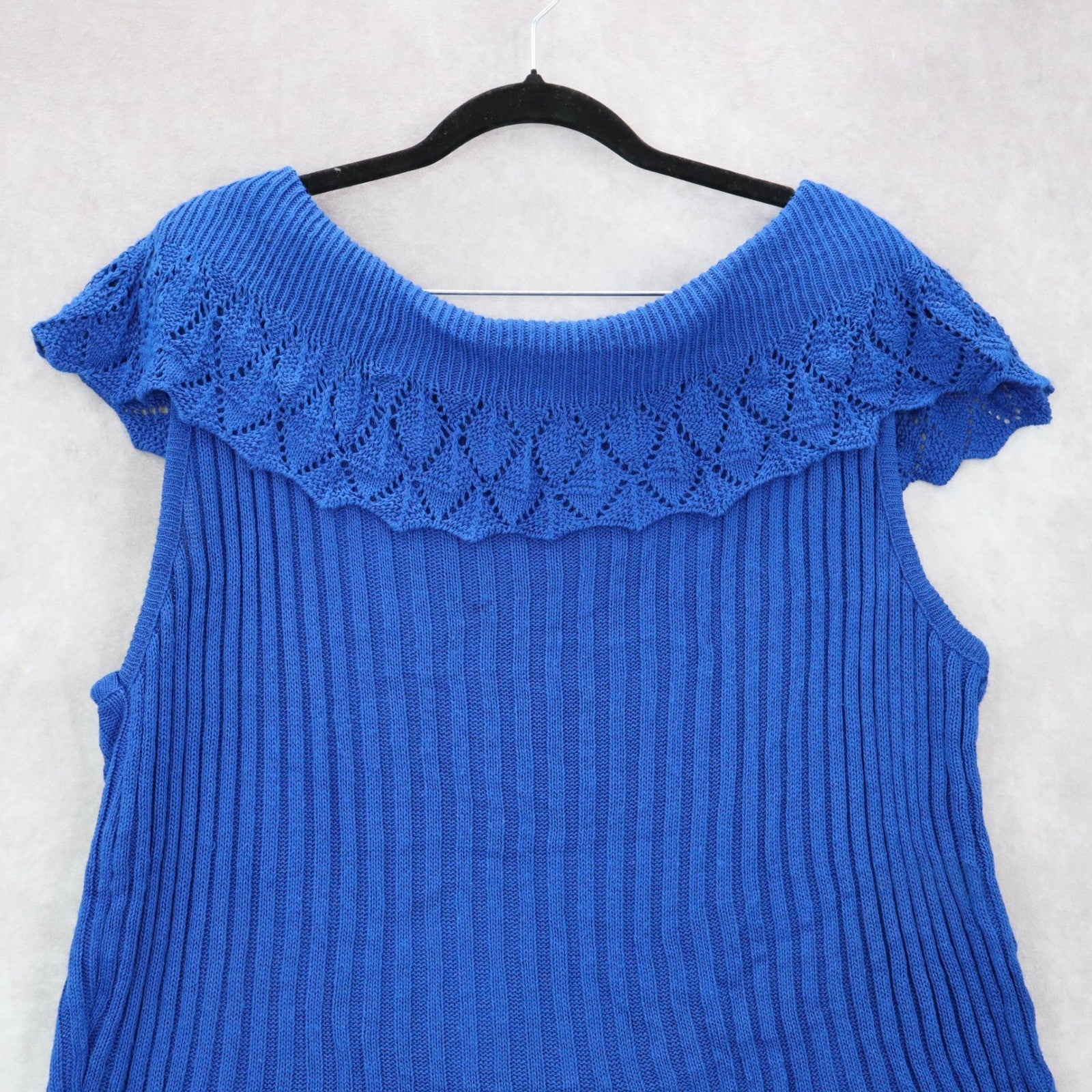 Fiorlini International Blue Sleeveless Knit Top Scallop Hem Lace Vintage 22/24