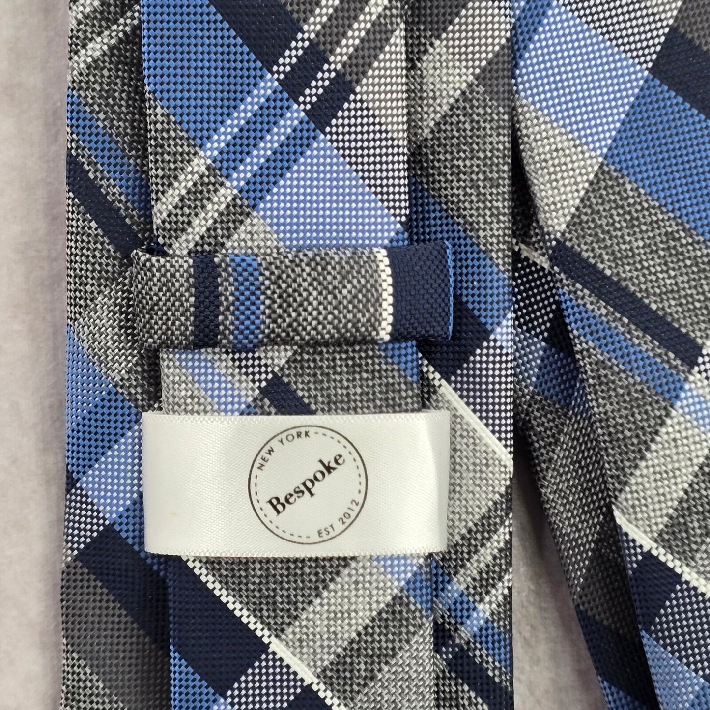 Bespoke Blue Gray White Plaid Tartan Stripe Geometric Executive Neck Tie Men's