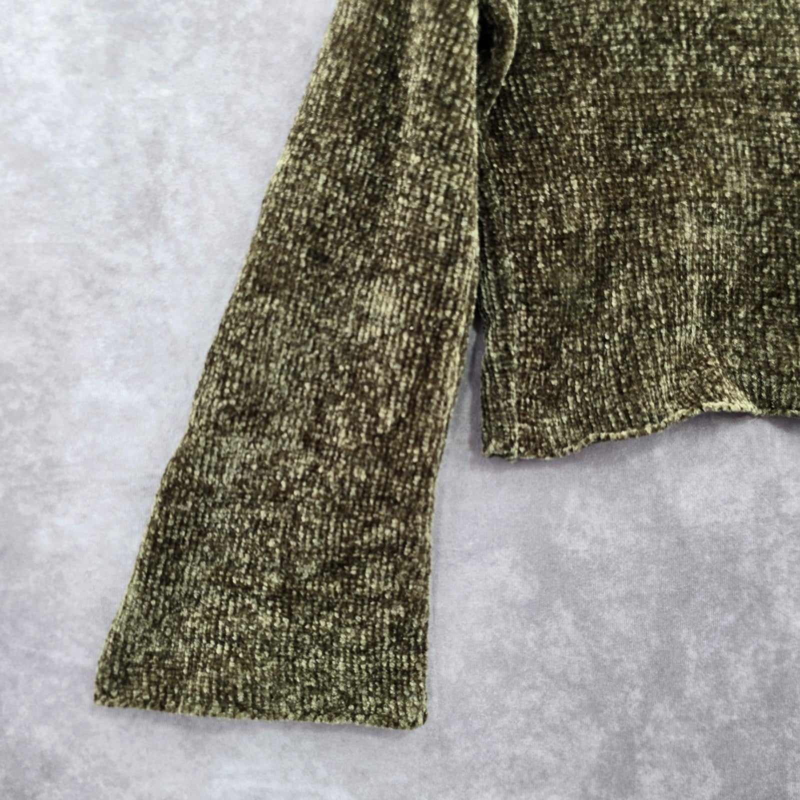 Charlotte Ruse Green Turtleneck Crop Chenille Flare Sleeve Y2K VTG Sweater Small