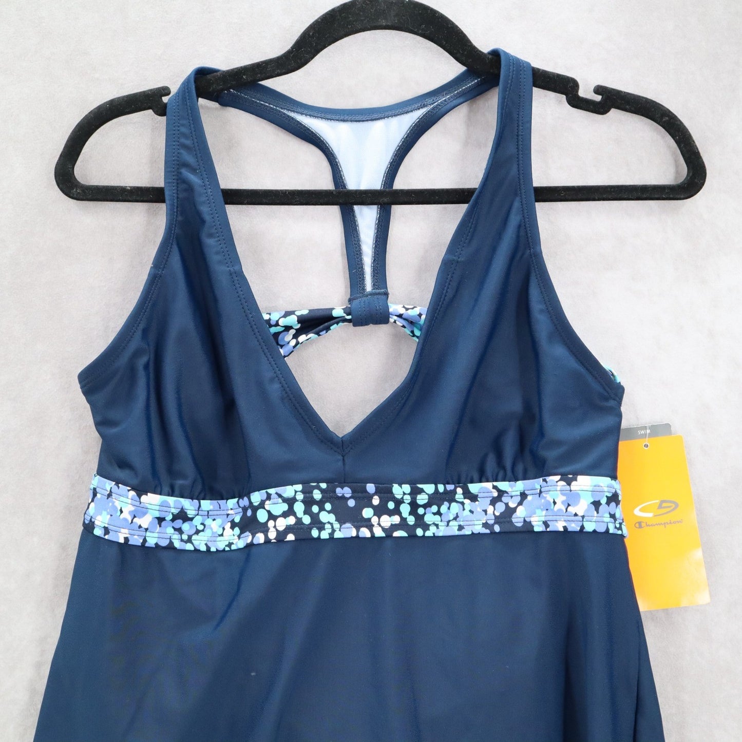 Champion Blue Dot Racerback Padded Halter Fade Resistant Tankini Top L Large