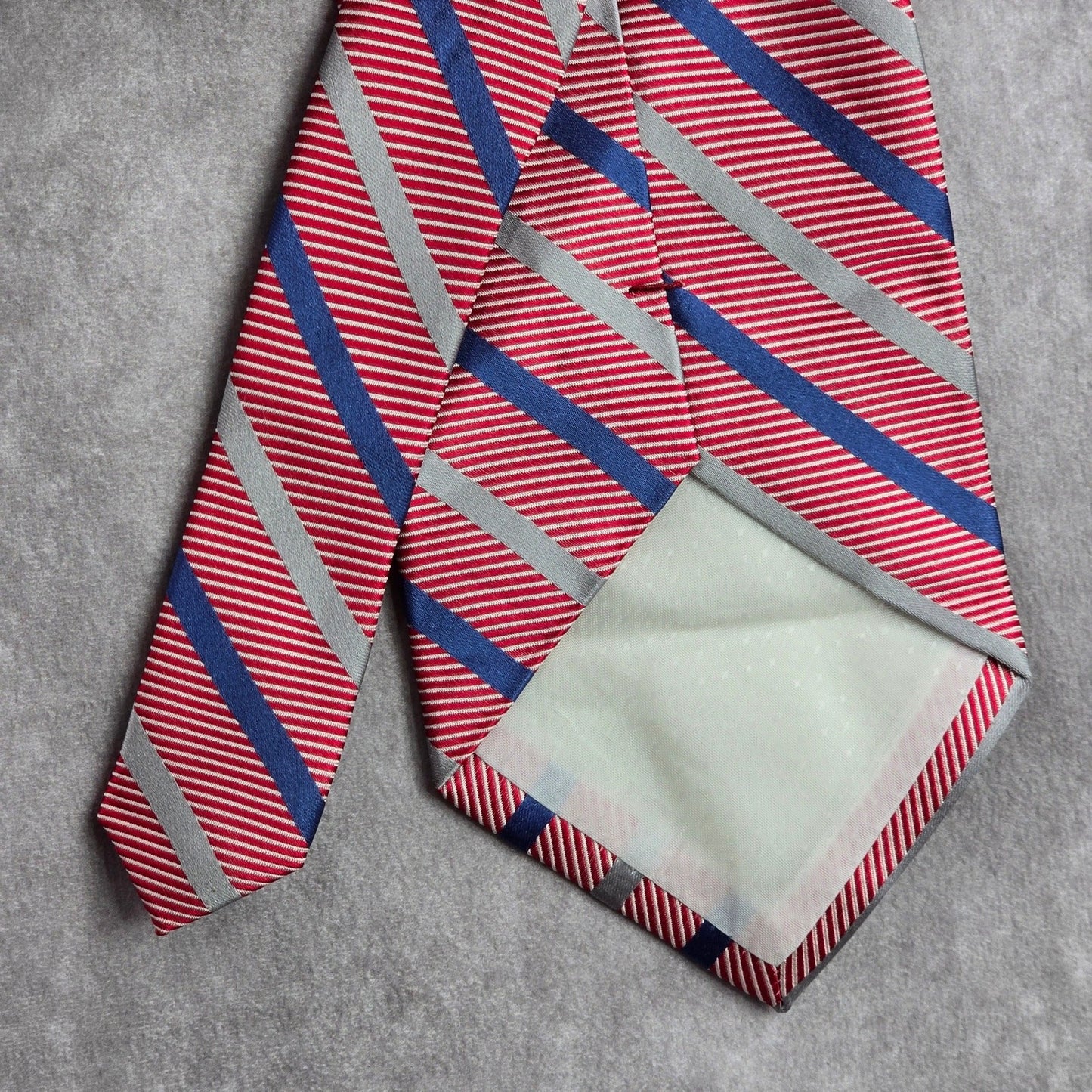 Stafford Red Blue Silver Stripe Repp Geometric 100% Silk Mens Neck Tie Executive