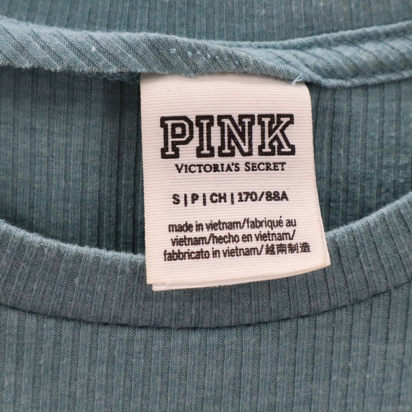 Victoria's Secret Pink Logo Blue Ribbed Short Sleeve Cropped Tshirt Top S Small