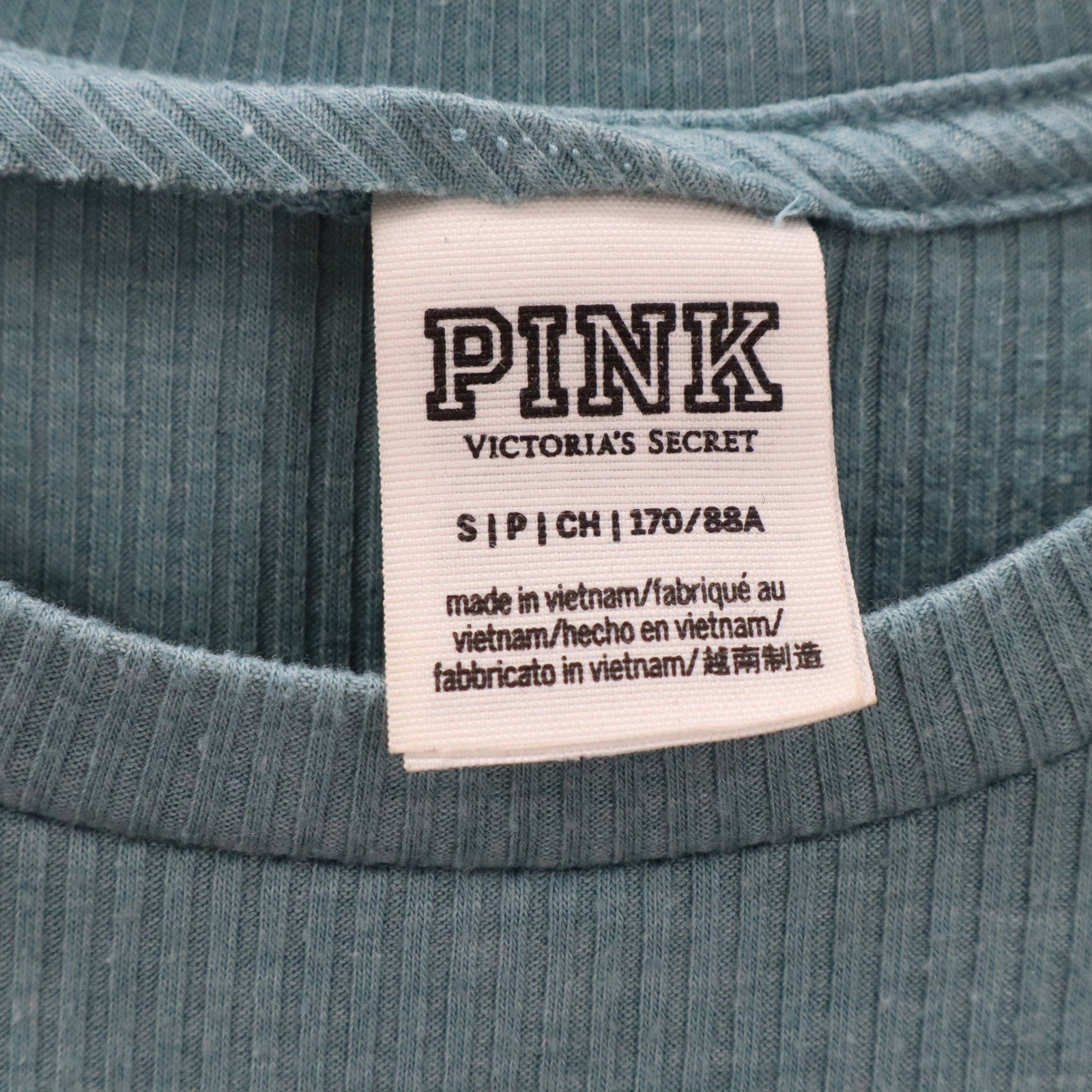 Victoria's Secret Pink Logo Blue Ribbed Short Sleeve Cropped Tshirt Top S Small