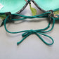 Green Floral Padded Tie Gold Bead Tassel Swim Sports Bra Bralette Bikini Top 34C