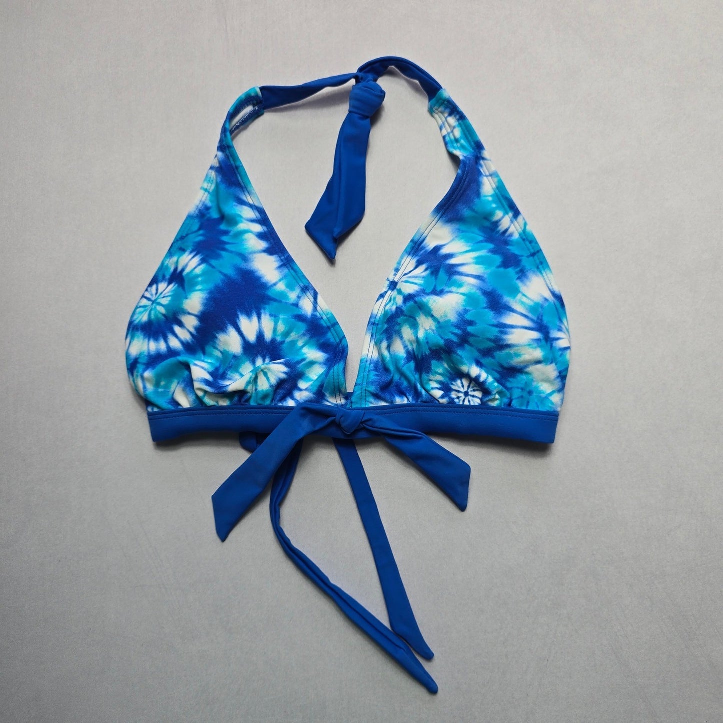 Winki Girl Blue Tie Dye Halter Tie Swim Sports Bra Beach Bikini Top L Large