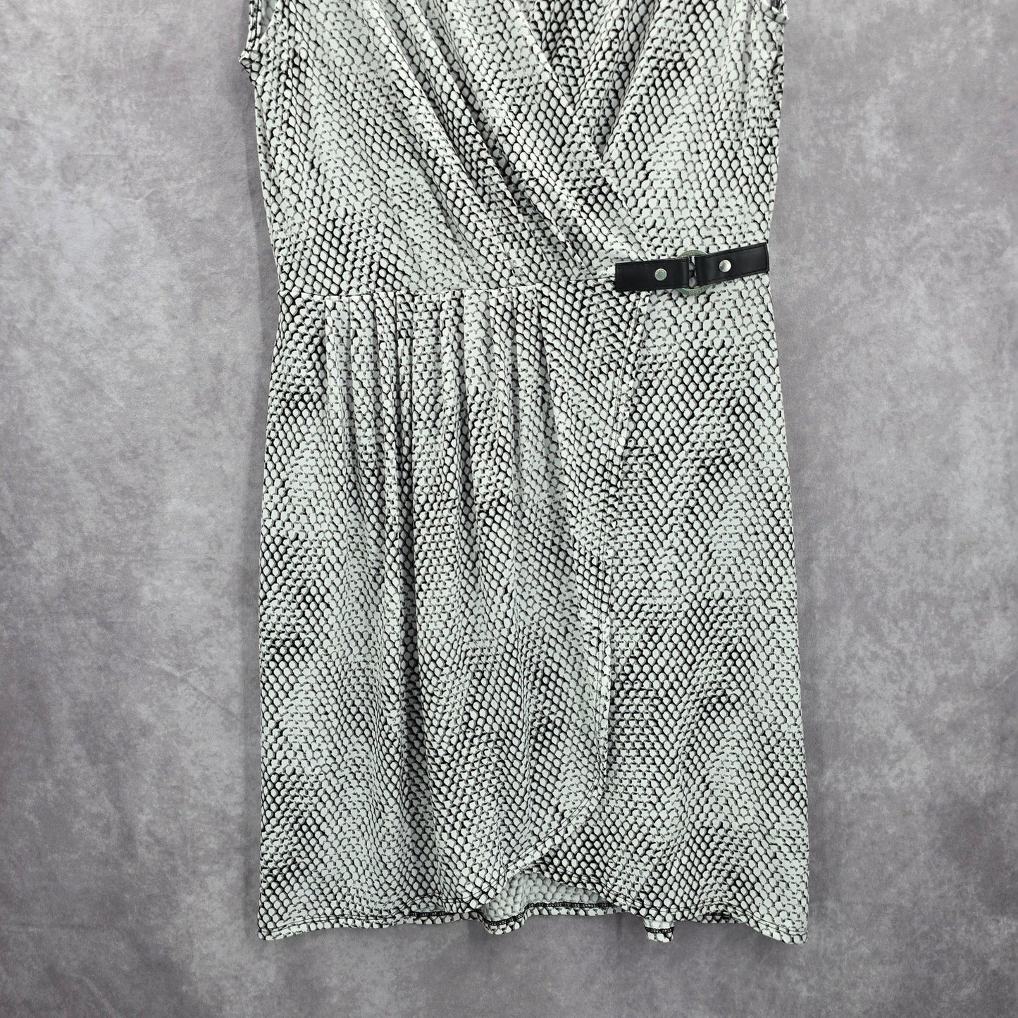 Michael Kors Black White Wrap Midi Knee Length Short Sleeve Dress Large
