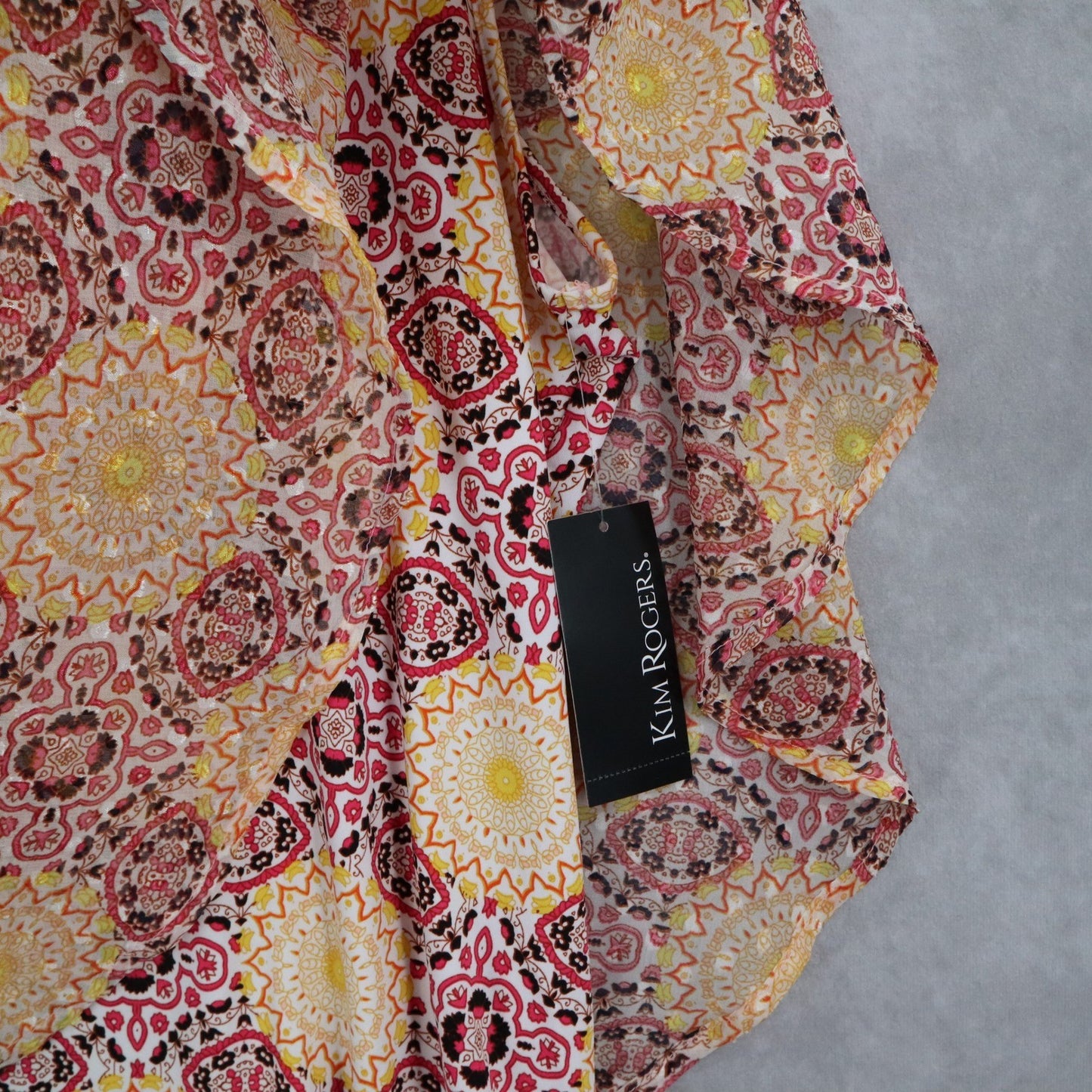 Kim Rogers Yellow Floral Dolam Casual Daisy Shine Palm Spring Bead Top Blouse XL